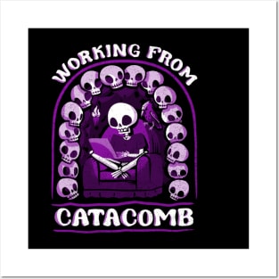 Funny Spooky Skeleton Working from Home - Catacomb Posters and Art